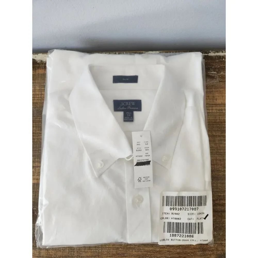 NWT J. Crew Men's Ludlow Premium Fine Cotton Dress Shirt White M